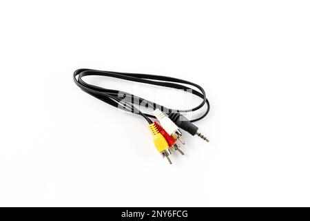 RCA cable with three red, white, and yellow plugs isolated on white background Stock Photo