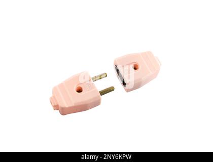 Two-pin male female plug isolated on white background Stock Photo