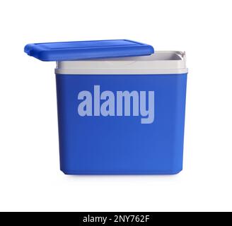 Open blue plastic cool box isolated on white Stock Photo