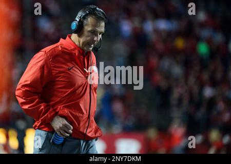 September 30, 2017: Ohio State Buckeyes defensive lineman Nick Bosa (97) is  in a four point stance during the game between The Ohio State Buckeyes and  The Rutgers Scarlet Knights at Highpoint