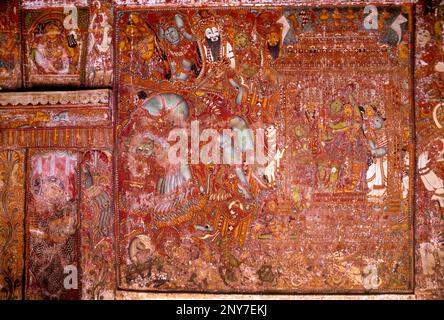 400 years old murals in Panayannar kav Bhagawathy temple at Parumala near Mannar, Kerala, South India, India, Asia Stock Photo