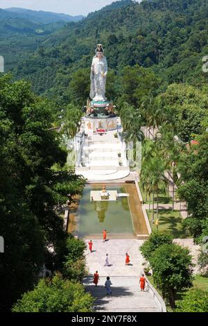 Guanyin statue, Guan Yin, Kuanyin, Bodhisattva, Chinese and Buddhist saint, Goddess of Mercy, Wat Bang Riang, Buddhist temple, Thap Put, Amphoe hap Stock Photo