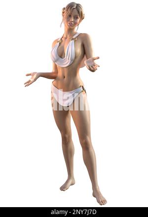 Young blond woman wears ancient Greek clothing as goddess, 3D Illustration. Stock Photo