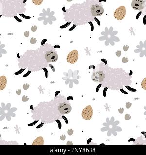 easter patterns with easter sheep and flowers Stock Vector