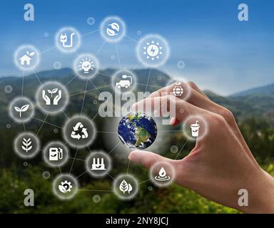 Sustainable development goals of promote clean energy, Renewable green business. sustainability on renewable energy, growing ecological, eco friendly. Stock Photo