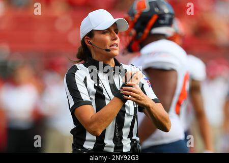 PISCATAWAY, NJ - SEPTEMBER 16: Referee Amanda Sauer makes a call during ...