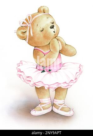 Ballet-Teddy in pink tutu on white Stock Photo