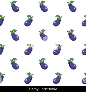Cute Eggplant seamless pattern in doodle style. Vector hand drawn cartoon Eggplant illustration. Stock Vector
