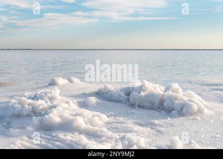 Salt crystals. Salt mining on lake burlinskoye. bursol'. Altai territory. Stock Photo