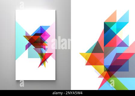 Art composition of flat colorful vector shapes. Abstract transparency geometrical background. Cover design template for presentation, corporate cover Stock Vector