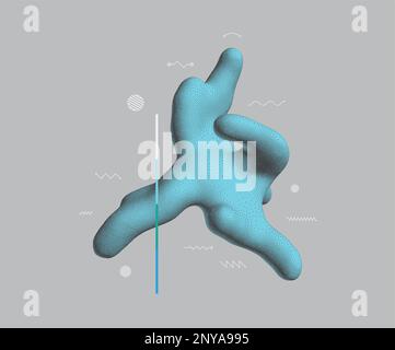 Abstract three-dimensional composition in dotwork style. Pointillism graphic. Dot stipple design. 3D vector illustration with dynamic effect. Template Stock Vector