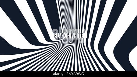 The geometric background by stripes. Black and white modern pattern with optical illusion. 3d vector illustration for brochure, annual report, magazin Stock Vector