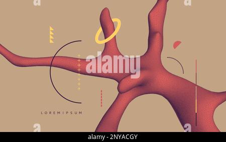 Abstract three-dimensional composition in dotwork style. Pointillism graphic. Dot stipple design. 3D vector illustration with dynamic effect. Template Stock Vector