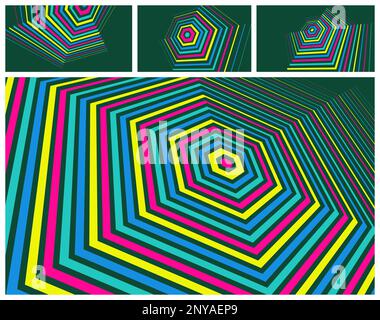 Abstract geometric design element. Striped lines pattern in hexagon shape. Cover design template. Vector illustration for presentation, banner, flyer, Stock Vector