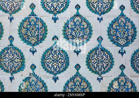 Iznik tiles detail in Topkapi palace. Colored floral design. Turkey Stock Photo