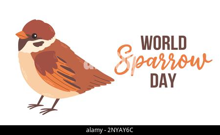World Sparrow Day. March 20. Cute bird on white. Abstract background. Poster, banner, card, background. Eps 10. Stock Vector