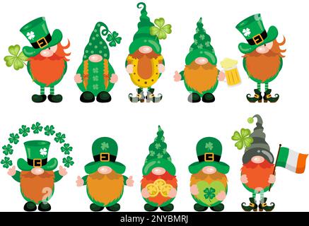 St Patrick s Day funny and cute gnomes set Stock Photo