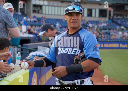 August 26, 2017 - Trenton, New Jersey, U.S - Retired Yankees pitcher  ORLANDO HERNANDEZ (''El Duque''), a guest instructor for the Yankees, was  at the Trenton Thunder tonight for the game at