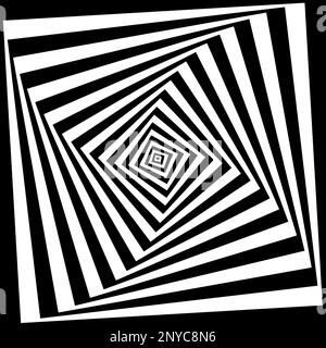 Black and white rotating squares. Pattern with vortex effect. Ortical illusion with quadrangle shapes. Twisty dynamic texture. Vector graphic Stock Vector