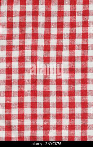 Country Plaid Tartan Kitchen Fabric Material Abstract Check Texture Background Texture, Red And White. Flannel Tartan Patterns. Trendy Tiles Photo Stock Photo