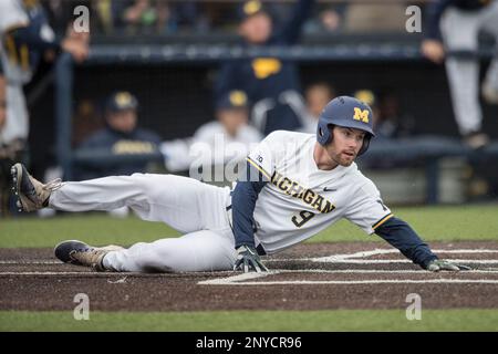 Michigan Wolverines first baseman Drew Lugbauer (17) on defense against the  Toledo Rockets on April 20, 2016 at Ray Fisher Stadium in Ann Arbor,  Michigan. Michigan defeated Bowling Green 2-1. (Andrew Woolley/Four