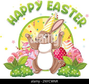 Happy Easter Day with Bunny and Colorful Eggs illustration Stock Vector