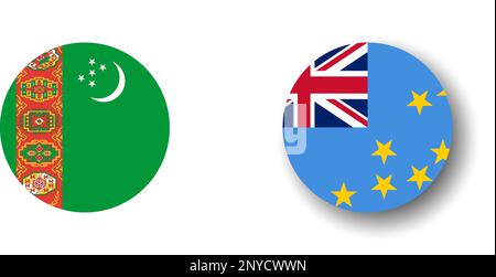 Tuvalu flag - flat vector circle icon or badge with dropped shadow. Stock Vector