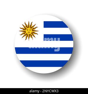 Uruguay flag - flat vector circle icon or badge with dropped shadow. Stock Vector