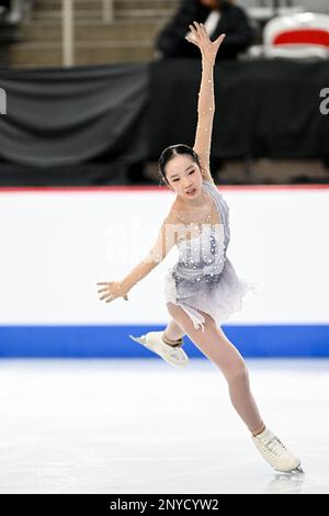 Josephine LEE (USA), during Junior Women Short Program, at the ISU World Junior Figure Skating Championships 2023, at WinSport Arena, on March 1, 2023 in Calgary, Canada. (Photo by Raniero Corbelletti/AFLO) Stock Photo