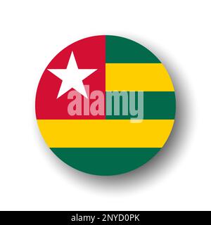 Togo flag - flat vector circle icon or badge with dropped shadow. Stock Vector