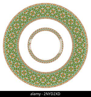 Round frame with pixelated floral geometric pattern isolated on white background. Stock Photo