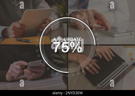 Application update concept illustrated by pictures on background Stock ...