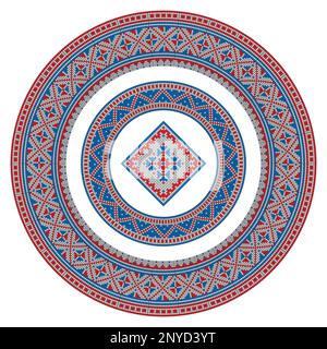 Round frame with pixel geometric pattern isolated on white background. Stock Photo