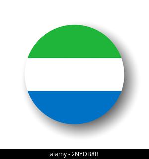 Sierra Leone flag - flat vector circle icon or badge with dropped shadow. Stock Vector