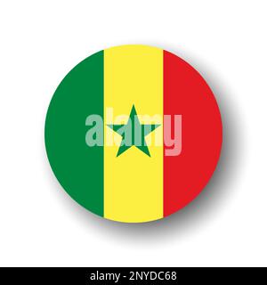 Senegal flag - flat vector circle icon or badge with dropped shadow. Stock Vector