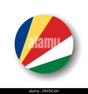 Seychelles flag - flat vector circle icon or badge with dropped shadow. Stock Vector