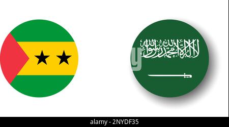 Saudi Arabia flag - flat vector circle icon or badge with dropped shadow. Stock Vector