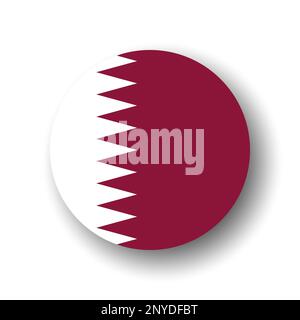 Qatar flag - flat vector circle icon or badge with dropped shadow. Stock Vector