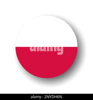 Poland flag - flat vector circle icon or badge with dropped shadow. Stock Vector