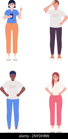 Emotionally expressive semi flat color vector characters set Stock Vector