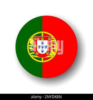 Portugal flag - flat vector circle icon or badge with dropped shadow. Stock Vector