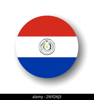 Paraguay flag - flat vector circle icon or badge with dropped shadow. Stock Vector