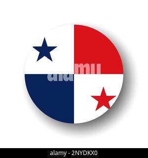 Panama flag - flat vector circle icon or badge with dropped shadow. Stock Vector