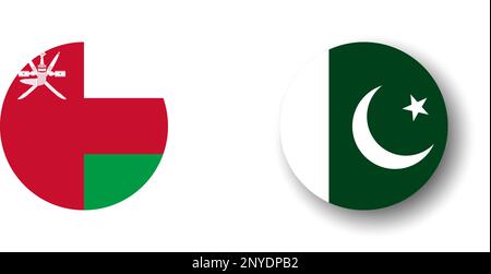 Pakistan flag - flat vector circle icon or badge with dropped shadow. Stock Vector