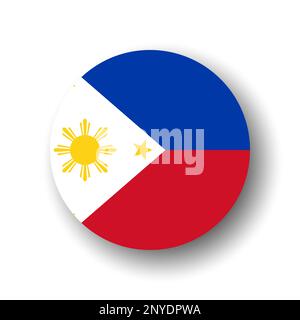 Philippines flag - flat vector circle icon or badge with dropped shadow. Stock Vector