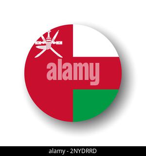 Oman flag - flat vector circle icon or badge with dropped shadow. Stock Vector