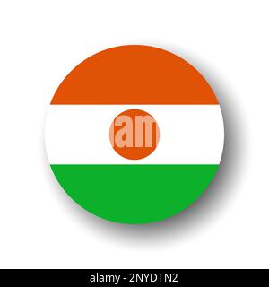 Niger flag - flat vector circle icon or badge with dropped shadow. Stock Vector