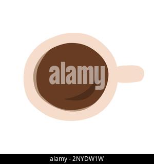 A coffee ceramic cup painted in doodle flat style, top view. Vector illustration isolated on white. Espresso mug Stock Vector