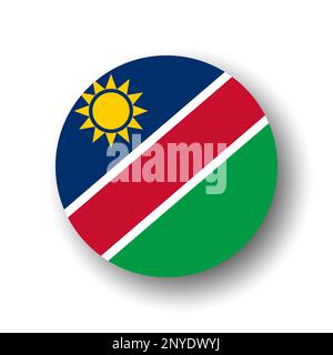 Namibia flag - flat vector circle icon or badge with dropped shadow. Stock Vector