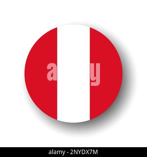 Peru flag - flat vector circle icon or badge with dropped shadow. Stock Vector